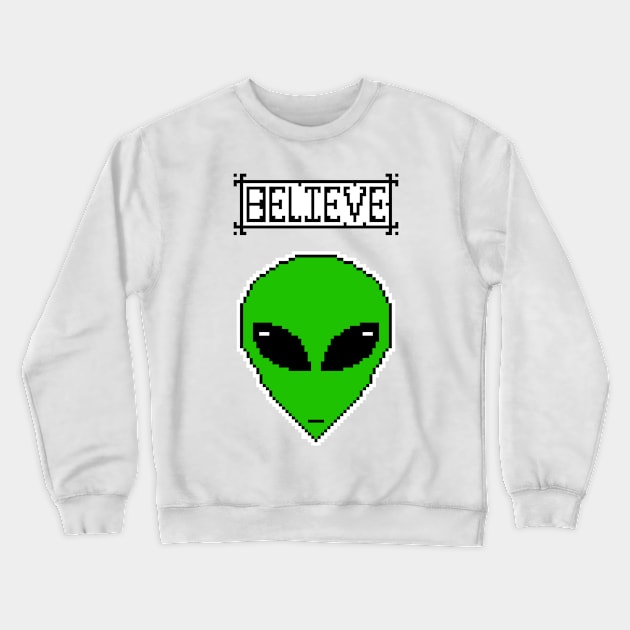 Pixel Little Green Men Believe Crewneck Sweatshirt by MacSquiddles